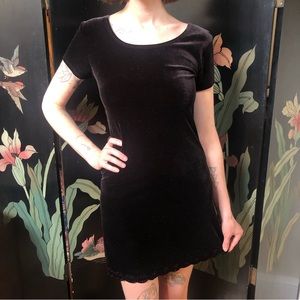 Vintage Finesse USA Velvet Black Mini Dress with Floral Cutout Trim